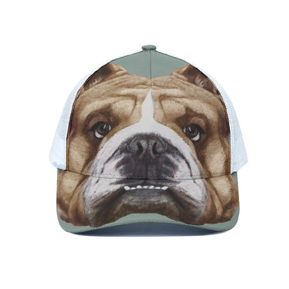 English Bulldog Portrait Print White Mesh Trucker Cap