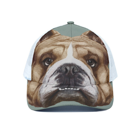 English Bulldog Portrait Print White Mesh Trucker Cap