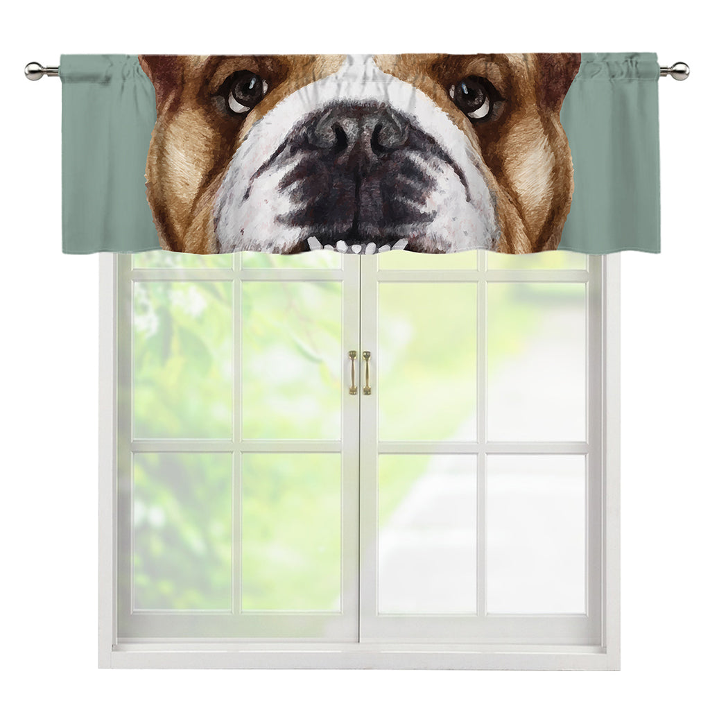 English Bulldog Portrait Print Window Valance