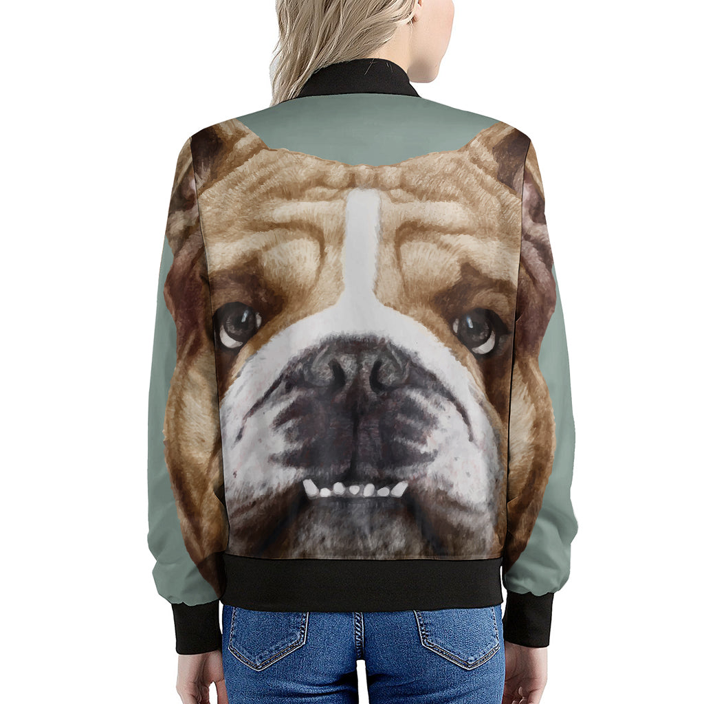 English Bulldog Portrait Print Women's Bomber Jacket