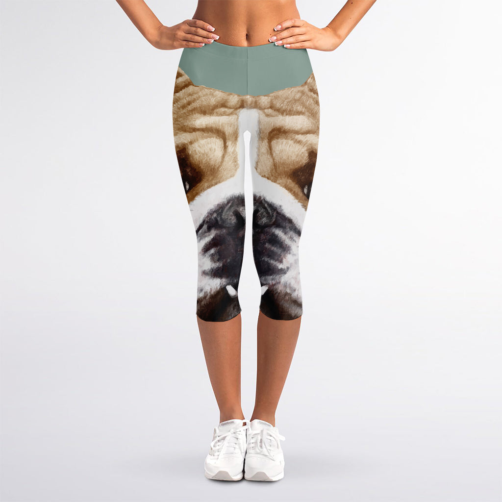 English Bulldog Portrait Print Women's Capri Leggings