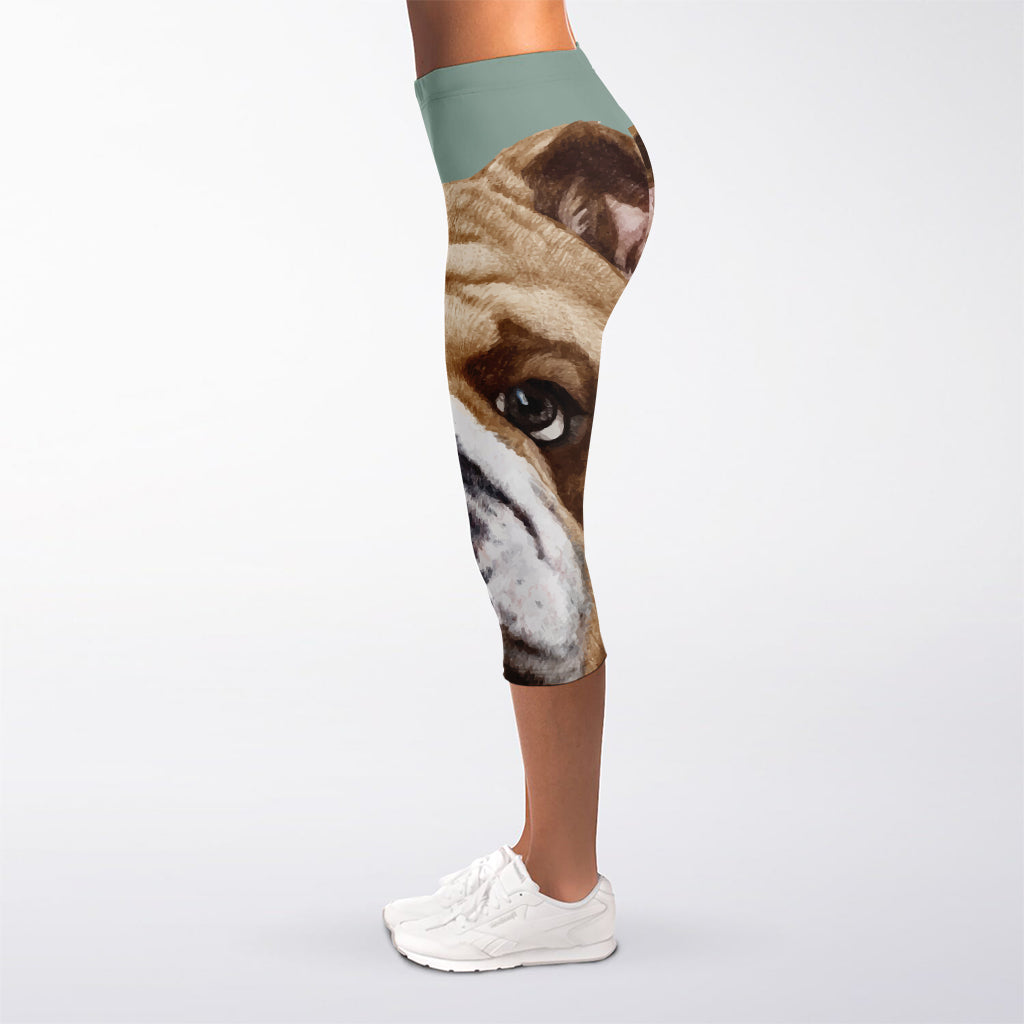 English Bulldog Portrait Print Women's Capri Leggings