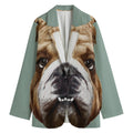 English Bulldog Portrait Print Women's Cotton Blazer