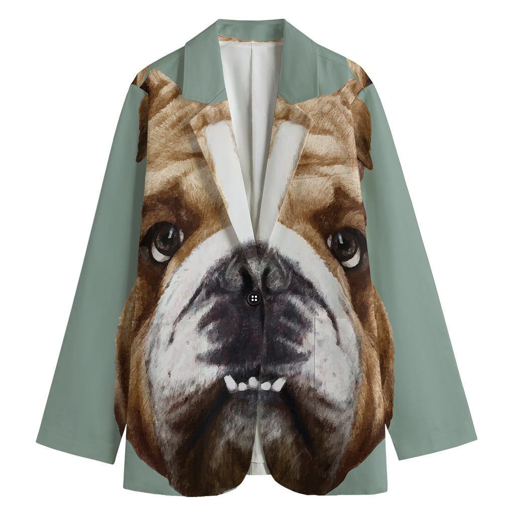 English Bulldog Portrait Print Women's Cotton Blazer