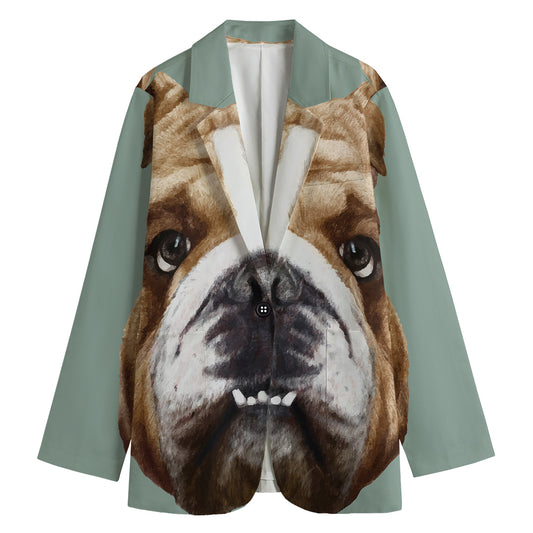 English Bulldog Portrait Print Women's Cotton Blazer