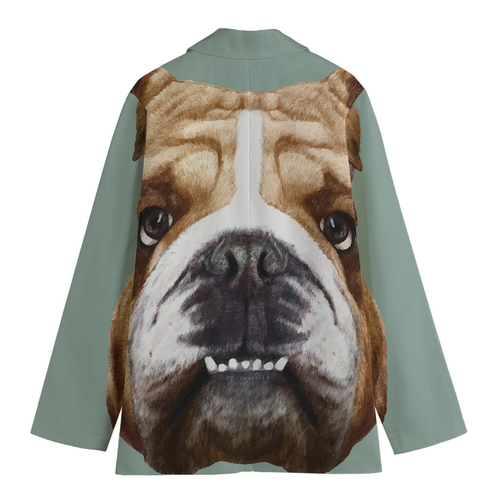 English Bulldog Portrait Print Women's Cotton Blazer