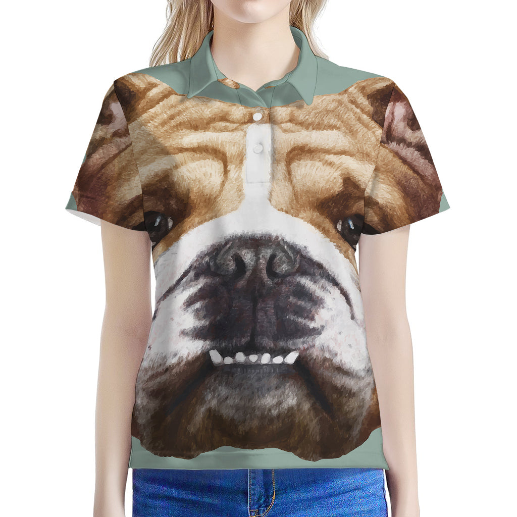 English Bulldog Portrait Print Women's Polo Shirt