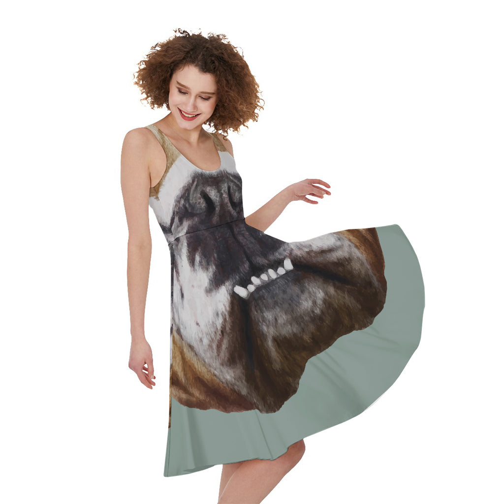 English Bulldog Portrait Print Women's Sleeveless Dress