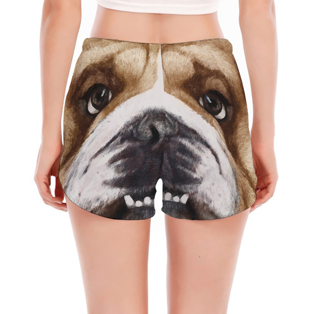English Bulldog Portrait Print Women's Split Running Shorts