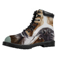 English Bulldog Portrait Print Padded Collar Lace Up Boots