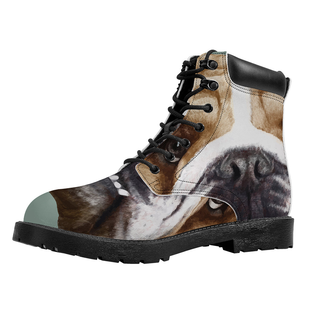 English Bulldog Portrait Print Work Boots