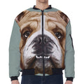 English Bulldog Portrait Print Zip Sleeve Bomber Jacket