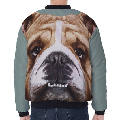 English Bulldog Portrait Print Zip Sleeve Bomber Jacket