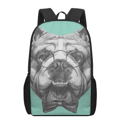 English Bulldog With Glasses Print 17 Inch Backpack