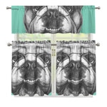 English Bulldog With Glasses Print 3 Piece Kitchen Curtains