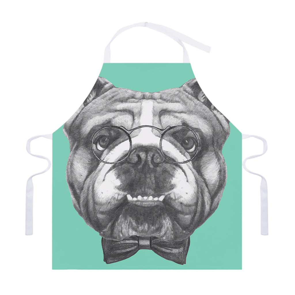 English Bulldog With Glasses Print Adjustable Apron