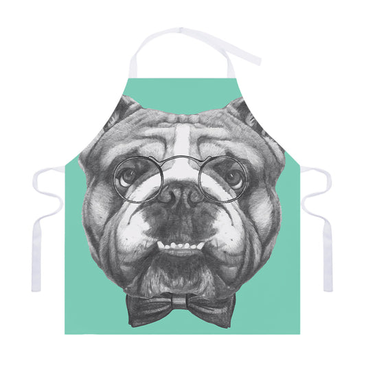 English Bulldog With Glasses Print Adjustable Apron