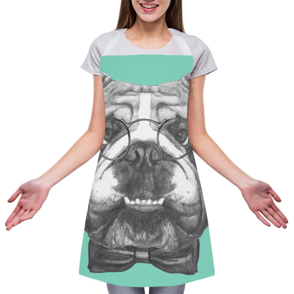 English Bulldog With Glasses Print Adjustable Apron