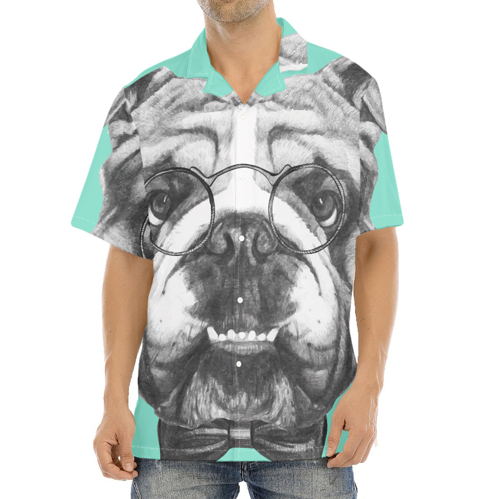 English Bulldog With Glasses Print Aloha Shirt