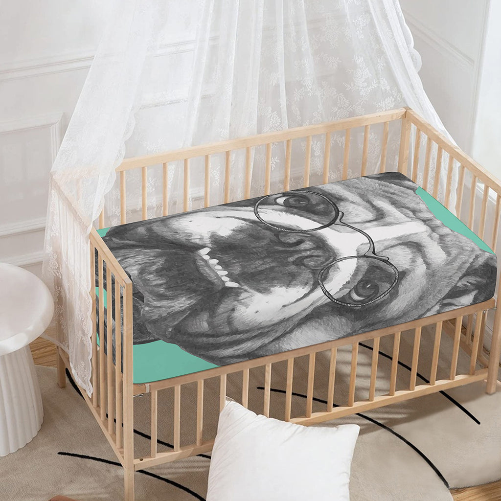 English Bulldog With Glasses Print Baby Crib Sheet
