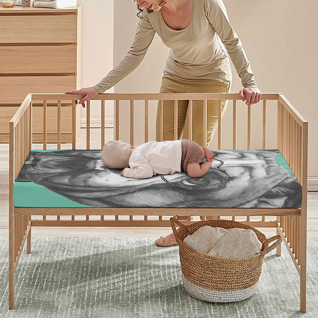 English Bulldog With Glasses Print Baby Crib Sheet