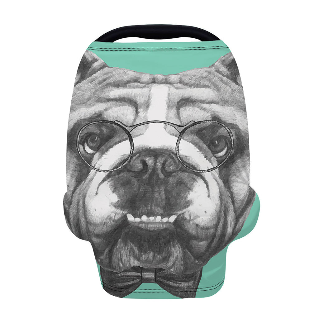 English Bulldog With Glasses Print Baby Seat Cover