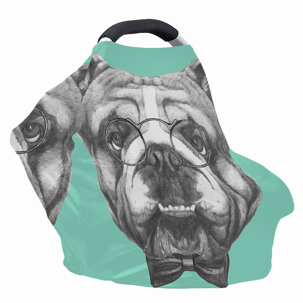 English Bulldog With Glasses Print Baby Seat Cover