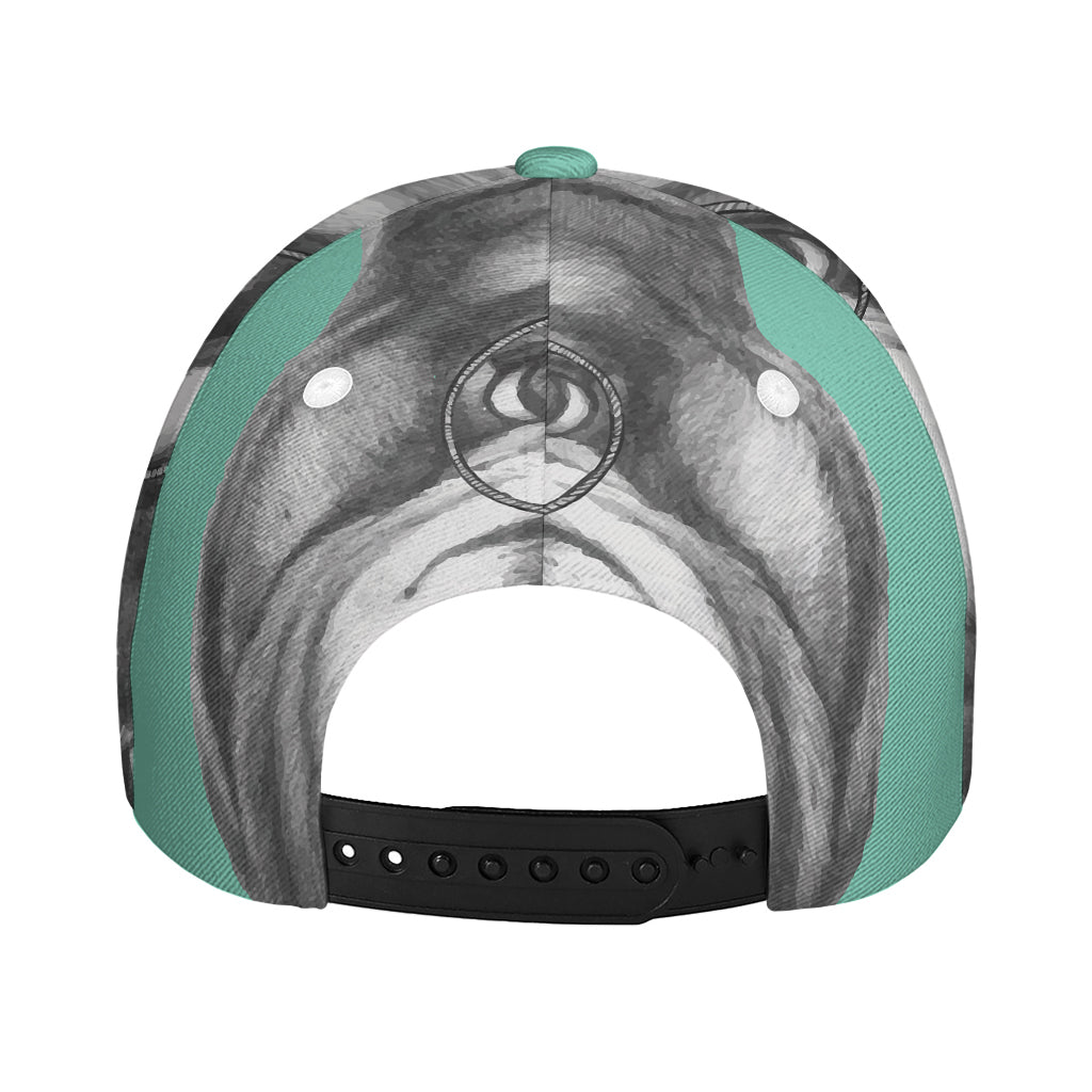 English Bulldog With Glasses Print Baseball Cap