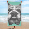 English Bulldog With Glasses Print Beach Towel