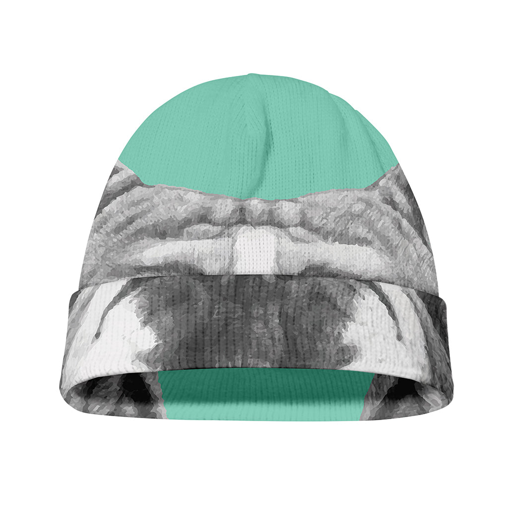 English Bulldog With Glasses Print Beanie