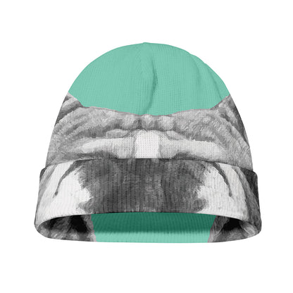 English Bulldog With Glasses Print Beanie