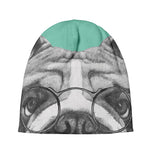 English Bulldog With Glasses Print Beanie