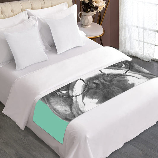 English Bulldog With Glasses Print Bed Runner