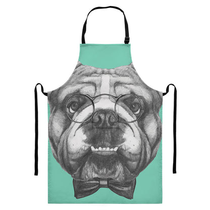 English Bulldog With Glasses Print Bib Apron With Pocket