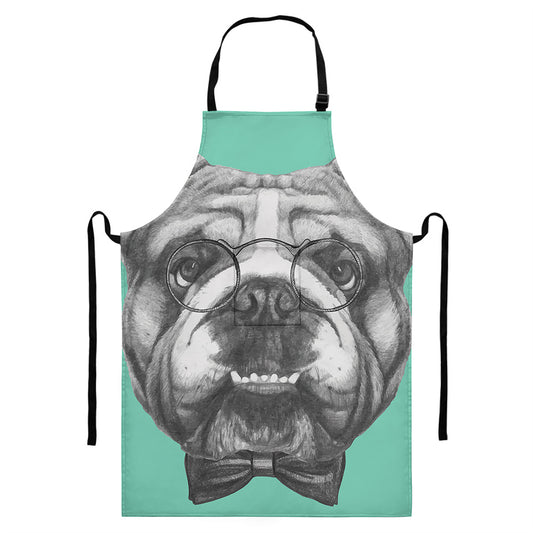 English Bulldog With Glasses Print Bib Apron With Pocket