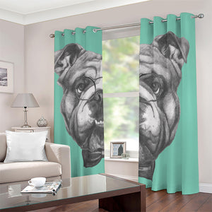 English Bulldog With Glasses Print Blackout Grommet Curtains