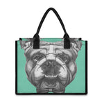 English Bulldog With Glasses Print Canvas Tote Bag