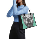 English Bulldog With Glasses Print Canvas Tote Bag