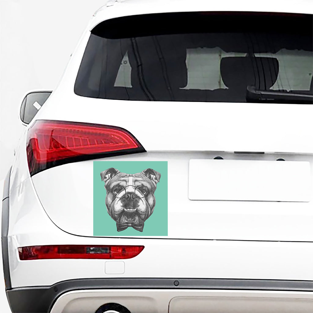 English Bulldog With Glasses Print Car Sticker