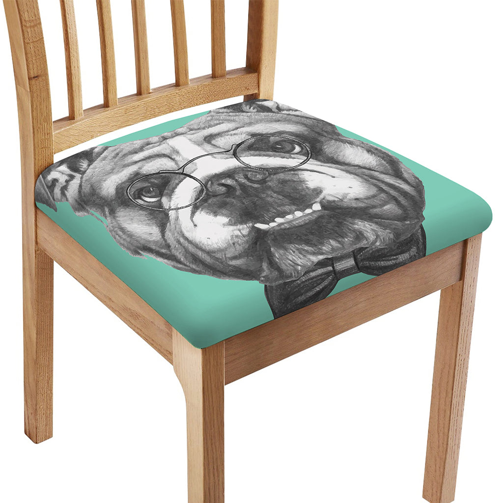 English Bulldog With Glasses Print Chair Cushion Cover
