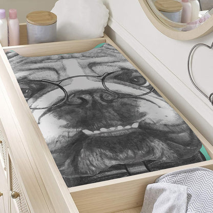 English Bulldog With Glasses Print Changing Pad Cover