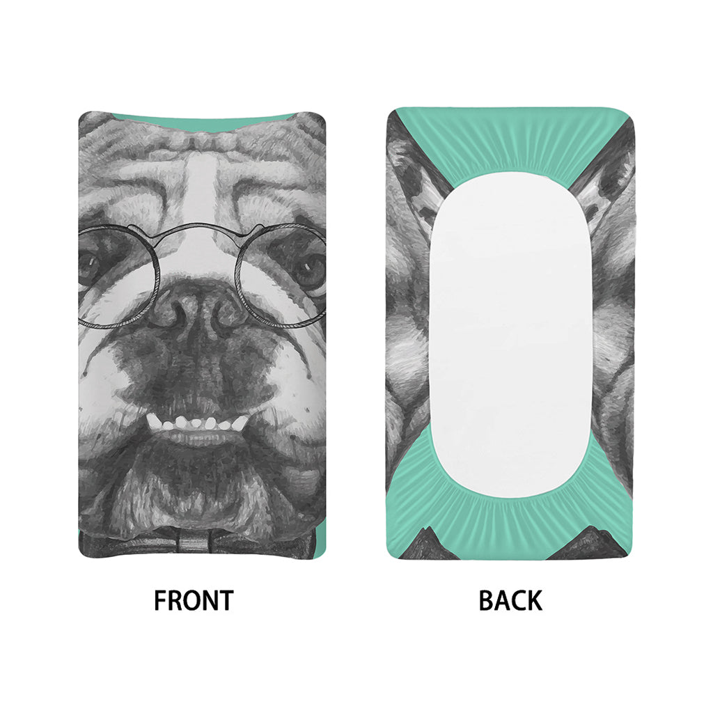 English Bulldog With Glasses Print Changing Pad Cover