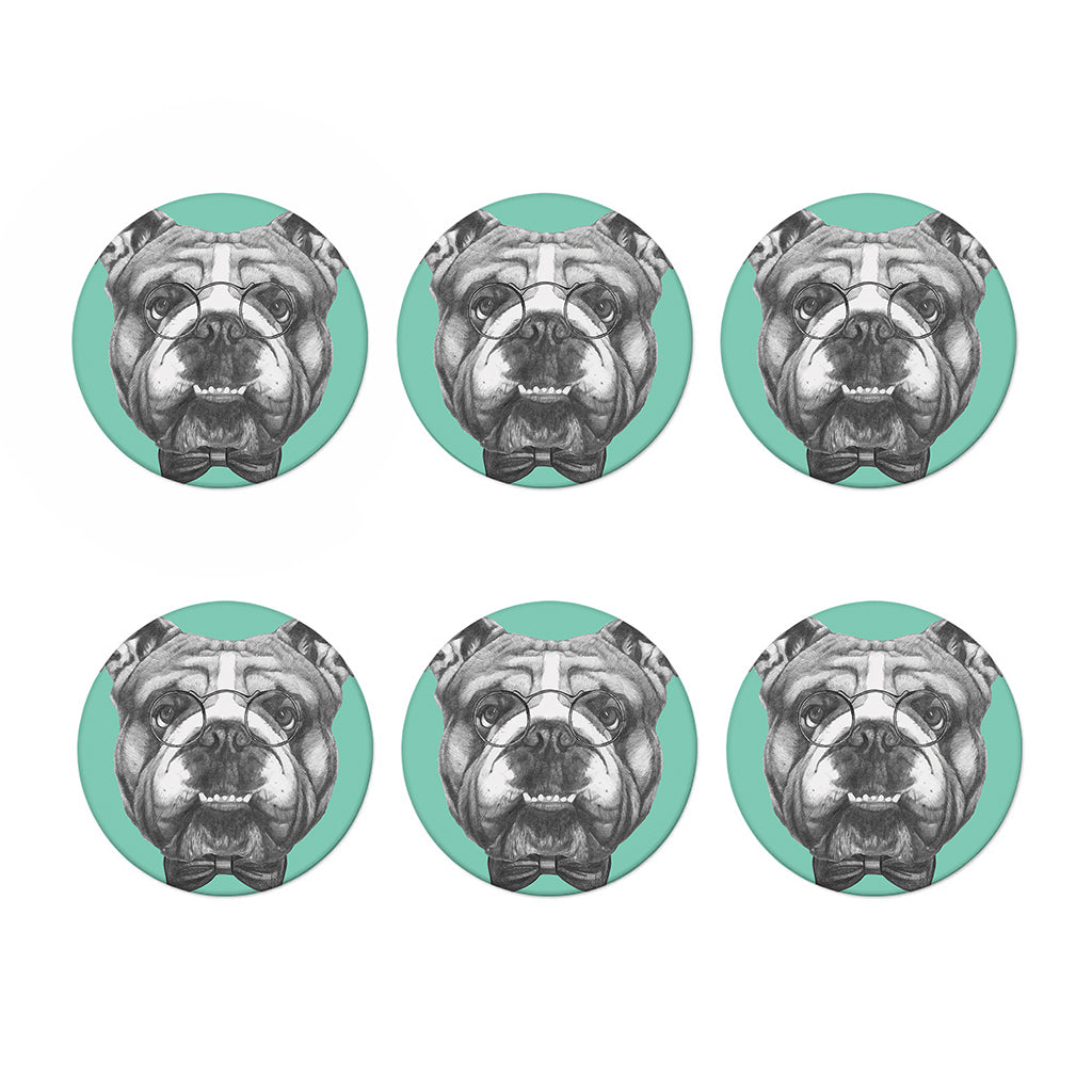English Bulldog With Glasses Print Coaster Set