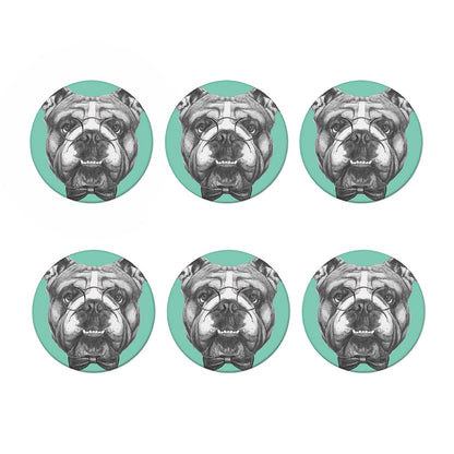 English Bulldog With Glasses Print Coaster Set