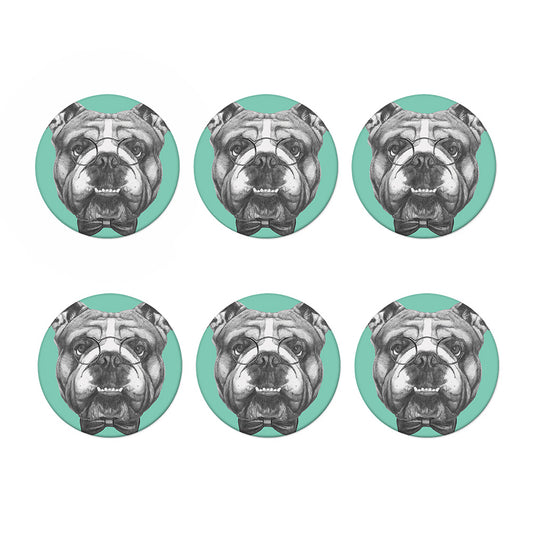 English Bulldog With Glasses Print Coaster Set