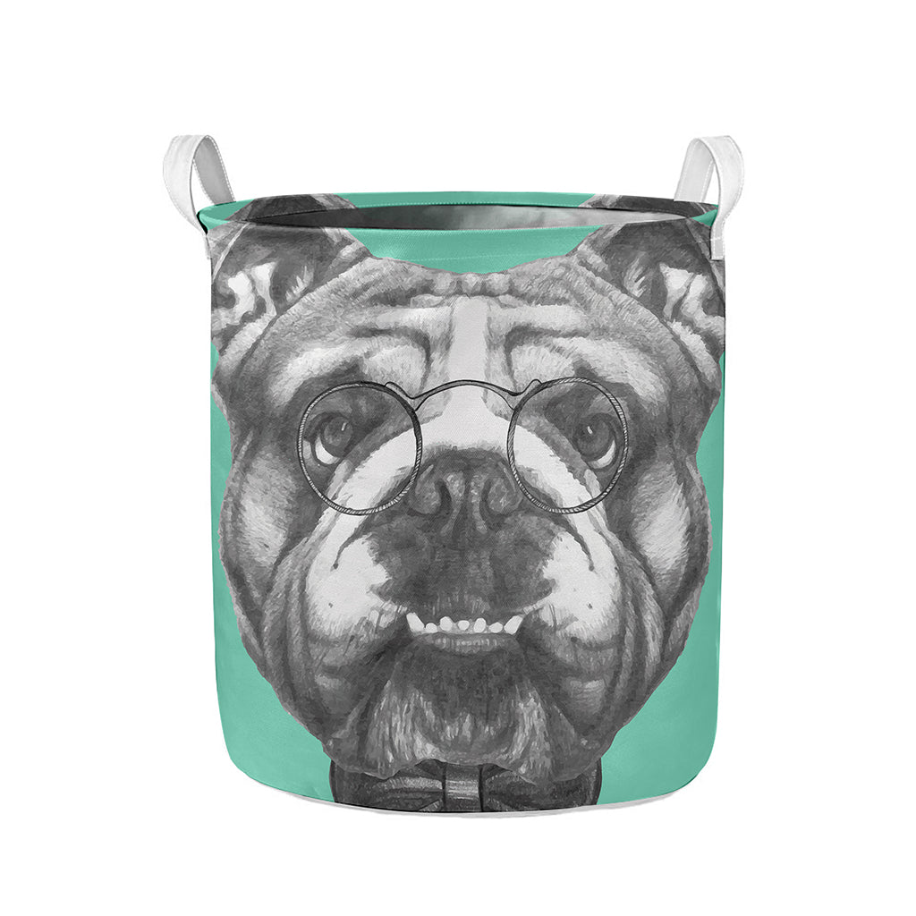 English Bulldog With Glasses Print Collapsible Laundry Basket
