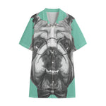 English Bulldog With Glasses Print Cotton Hawaiian Shirt