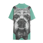 English Bulldog With Glasses Print Cotton Hawaiian Shirt