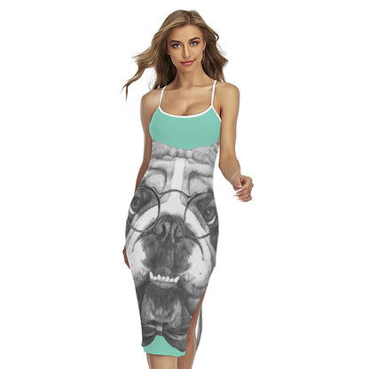 English Bulldog With Glasses Print Cross Back Cami Dress