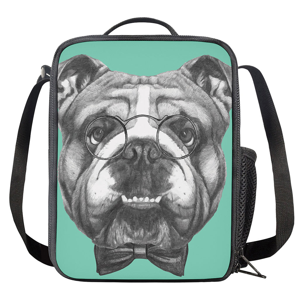 English Bulldog With Glasses Print Crossbody Lunch Bag